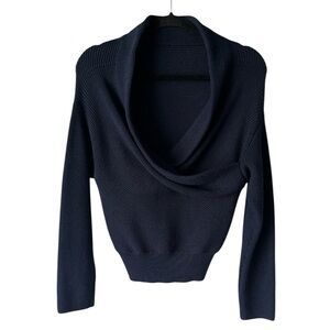 Ballsey Faux Wrap Shawl Collar Silk Wool Blend Sweater Small Navy Blue